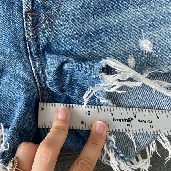 Levi's 501 Jeans Shorts Women 25 Blue High Rise Raw Hem Dark Wash Button Fly - Picture 2 of 8